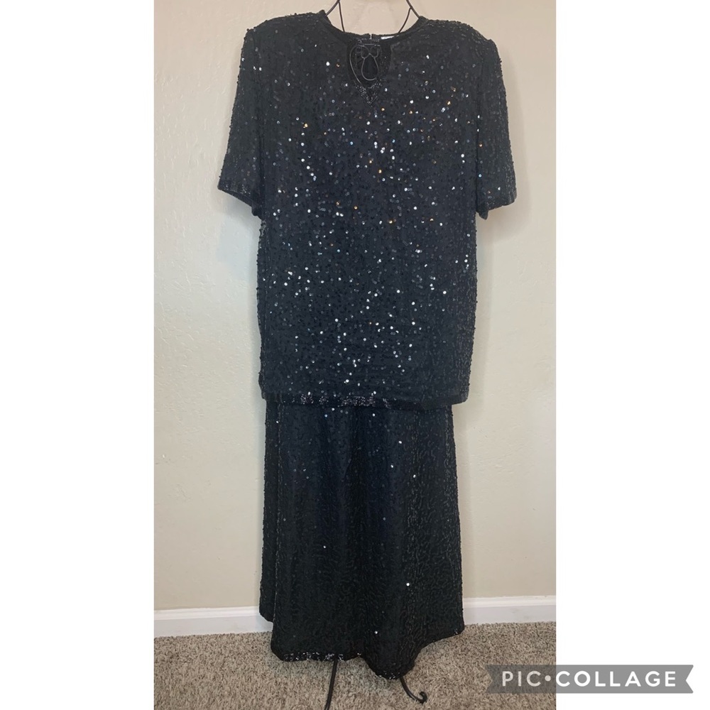 Jean For Joseph Le Bon Black Sequin Skirt Shirt Top Outfit Set